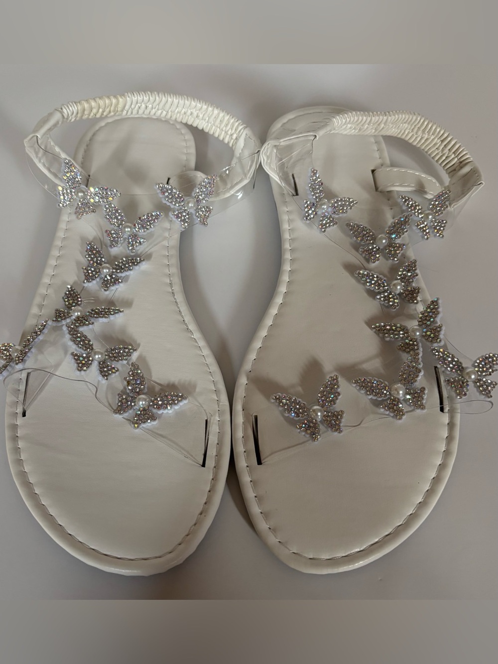 NWOT White Butterfly Rhinestone Sandals Size 9 Sparkly Slingback